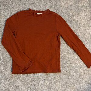 Petit Sézane Brown long sleeve shirt size 12 ruffle at collar and cuffs